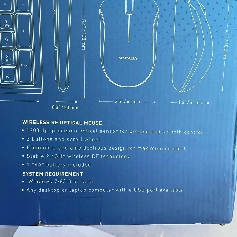 Macally RF Wireless Keyboard For Windows PC Utra-slim Black ,New in a opened Box